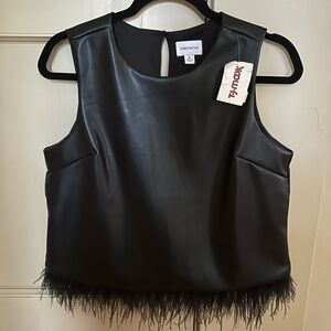 New With Tags | S Fiorentina Black Sleeveless Top with Feather Trim